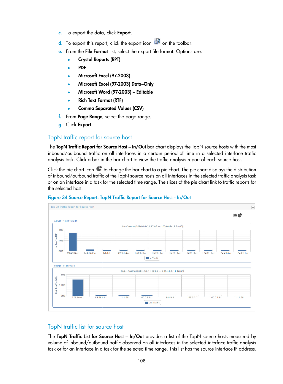 Topn traffic report for source host, Topn traffic list for source host | H3C Technologies H3C Intelligent Management Center User Manual | Page 118 / 371