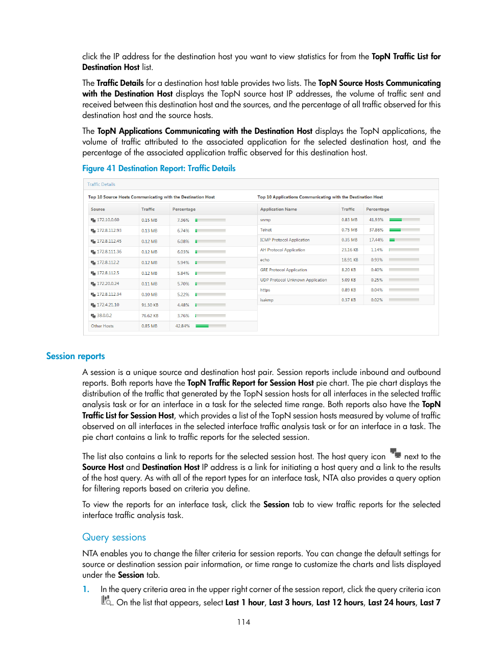 Session reports, Query sessions | H3C Technologies H3C Intelligent Management Center User Manual | Page 124 / 371