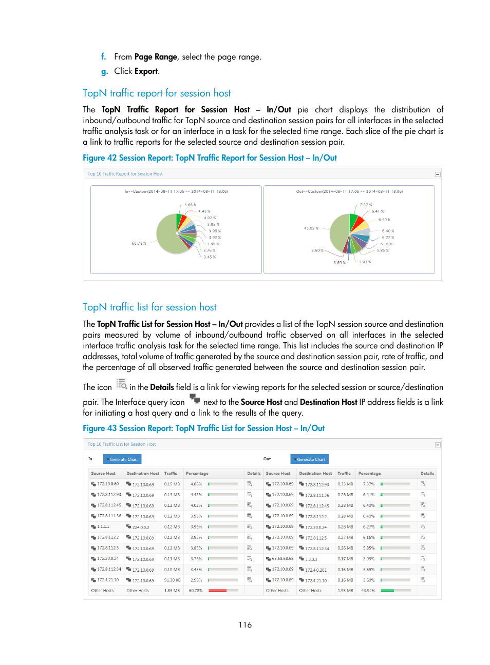 Topn traffic report for session host, Topn traffic list for session host | H3C Technologies H3C Intelligent Management Center User Manual | Page 126 / 371