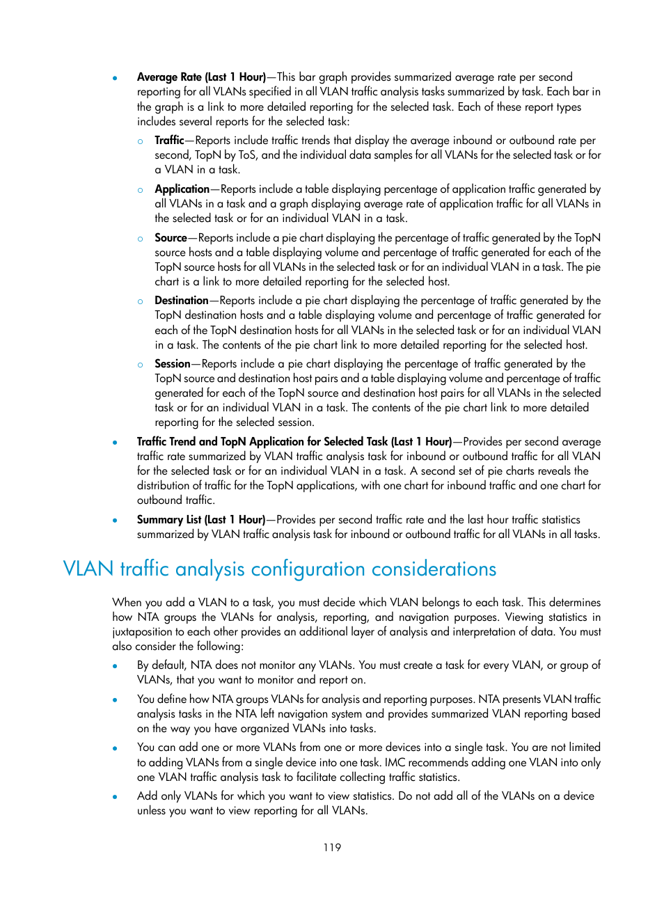 Vlan traffic analysis configuration considerations | H3C Technologies H3C Intelligent Management Center User Manual | Page 129 / 371