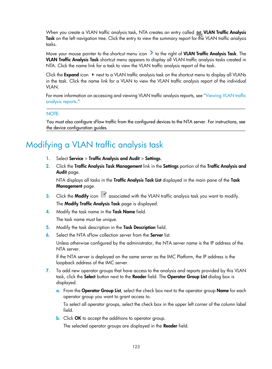 Modifying a vlan traffic analysis task | H3C Technologies H3C Intelligent Management Center User Manual | Page 133 / 371