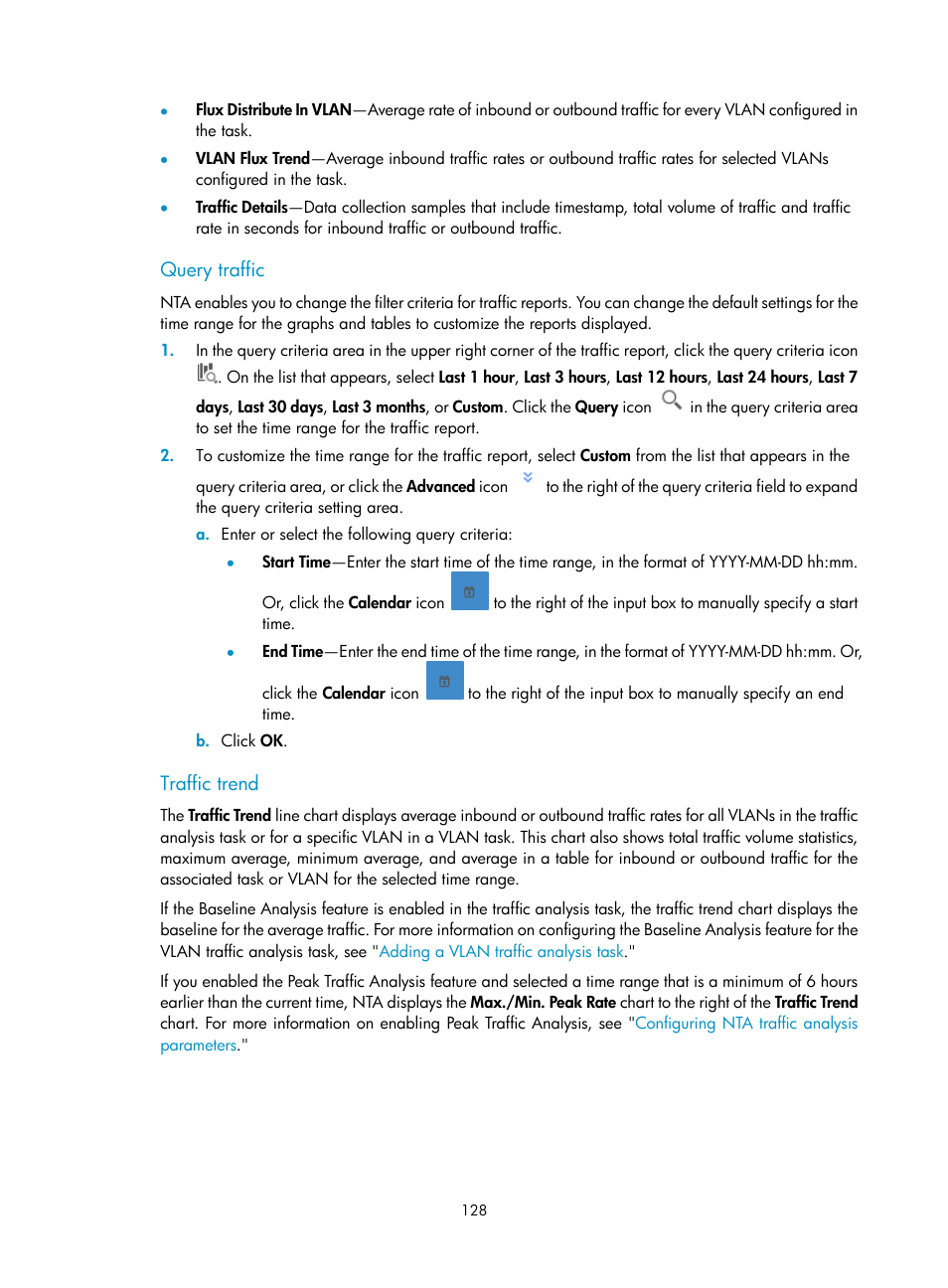 Query traffic, Traffic trend | H3C Technologies H3C Intelligent Management Center User Manual | Page 138 / 371