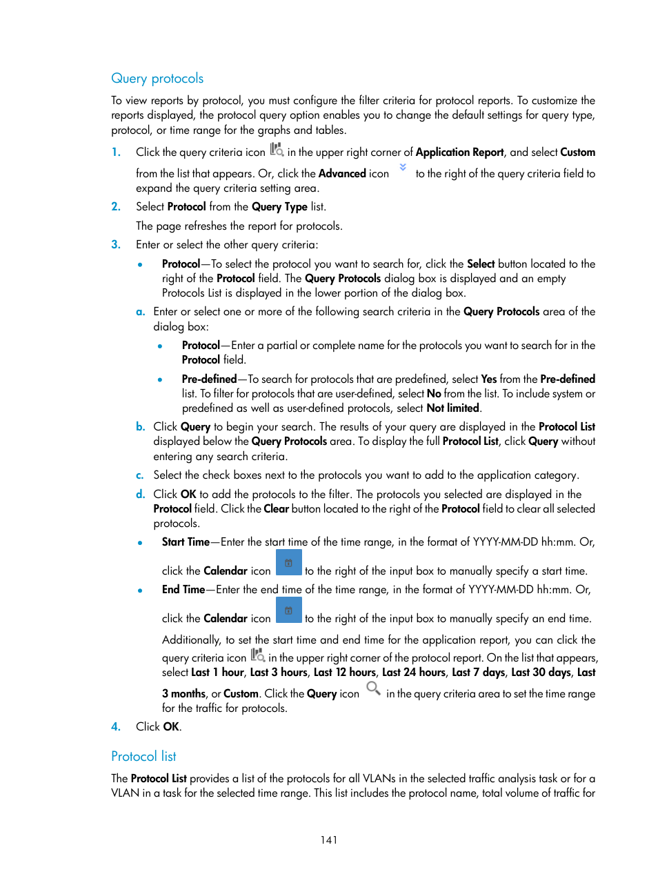 Query protocols, Protocol list | H3C Technologies H3C Intelligent Management Center User Manual | Page 151 / 371