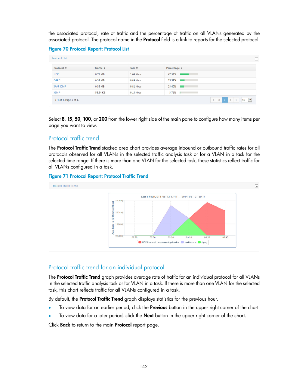 Protocol traffic trend, Protocol traffic trend for an individual protocol | H3C Technologies H3C Intelligent Management Center User Manual | Page 152 / 371