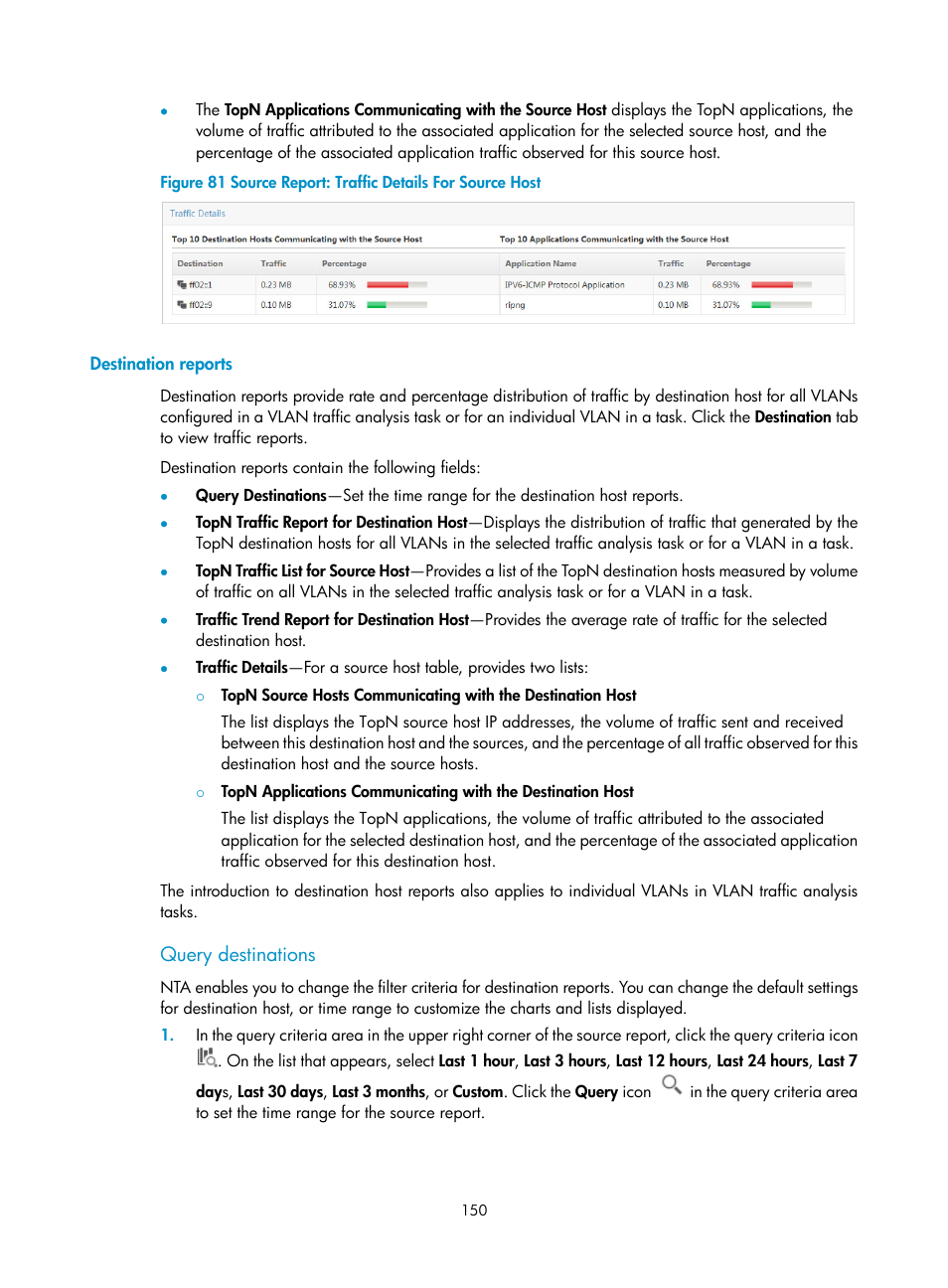 Destination reports, Query destinations | H3C Technologies H3C Intelligent Management Center User Manual | Page 160 / 371