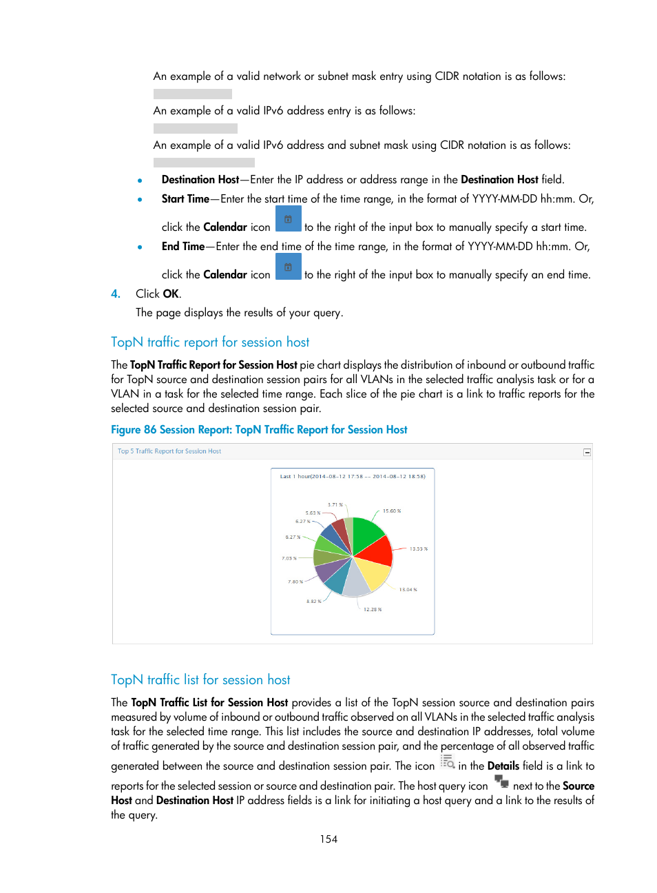 Topn traffic report for session host, Topn traffic list for session host | H3C Technologies H3C Intelligent Management Center User Manual | Page 164 / 371