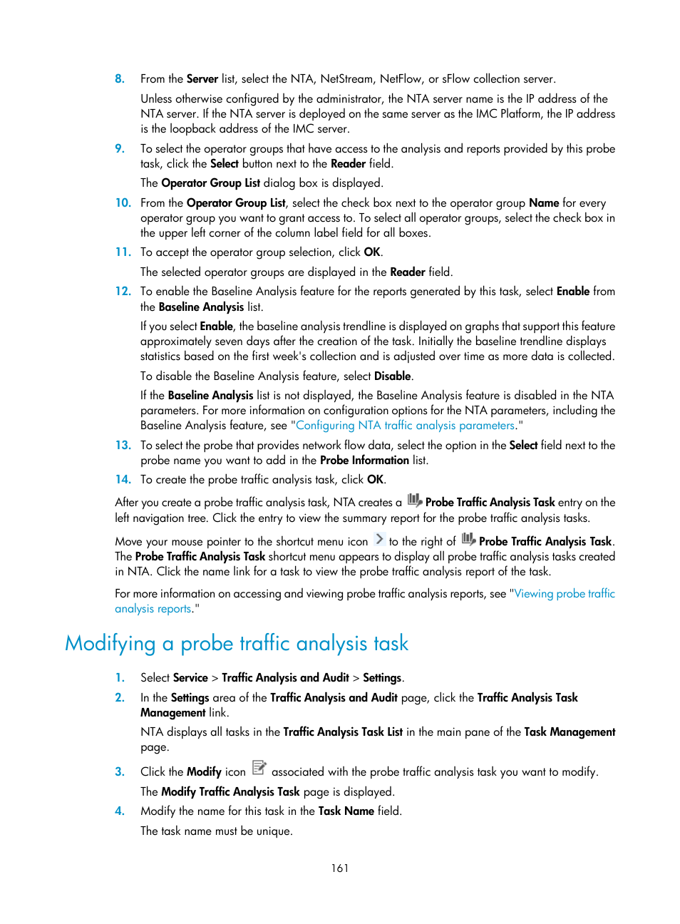 Modifying a probe traffic analysis task | H3C Technologies H3C Intelligent Management Center User Manual | Page 171 / 371