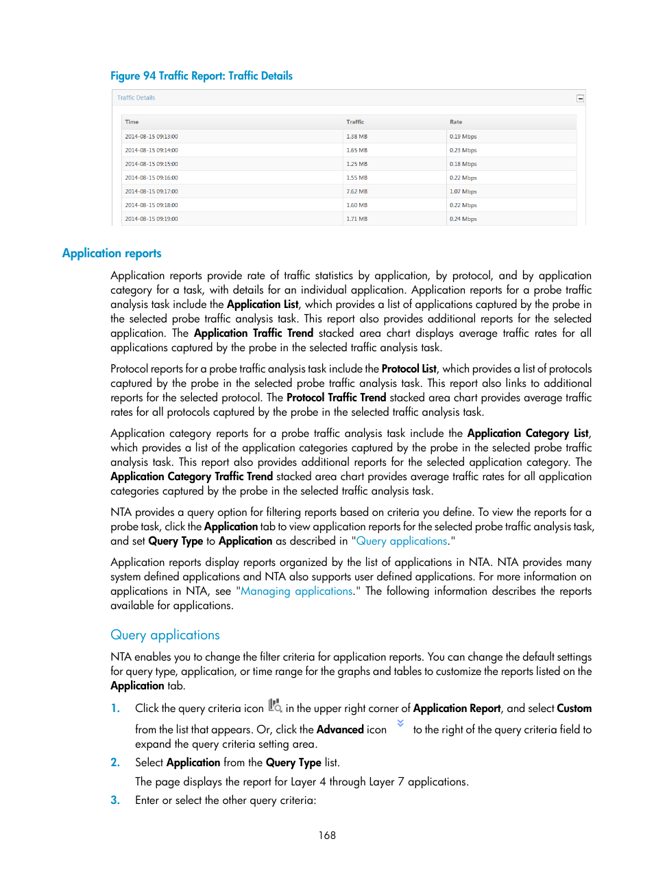 Application reports, Query applications | H3C Technologies H3C Intelligent Management Center User Manual | Page 178 / 371