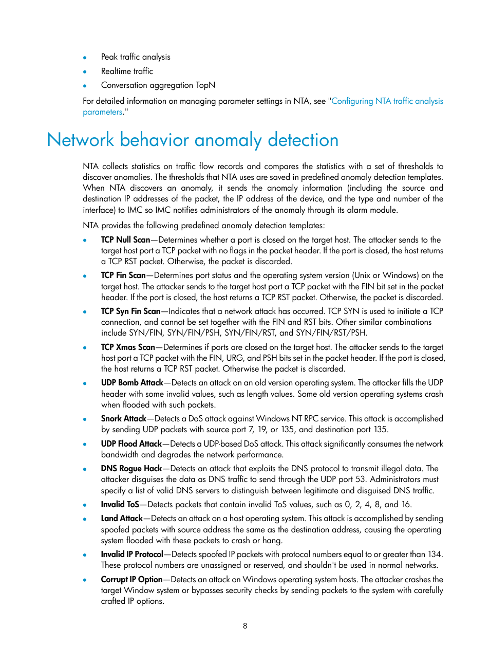 Network behavior anomaly detection | H3C Technologies H3C Intelligent Management Center User Manual | Page 18 / 371