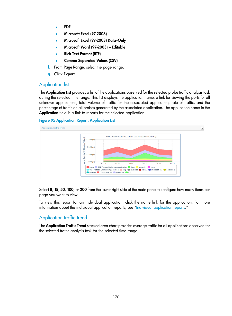 Application list, Application traffic trend | H3C Technologies H3C Intelligent Management Center User Manual | Page 180 / 371