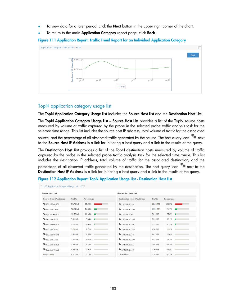 Topn application category usage list | H3C Technologies H3C Intelligent Management Center User Manual | Page 193 / 371