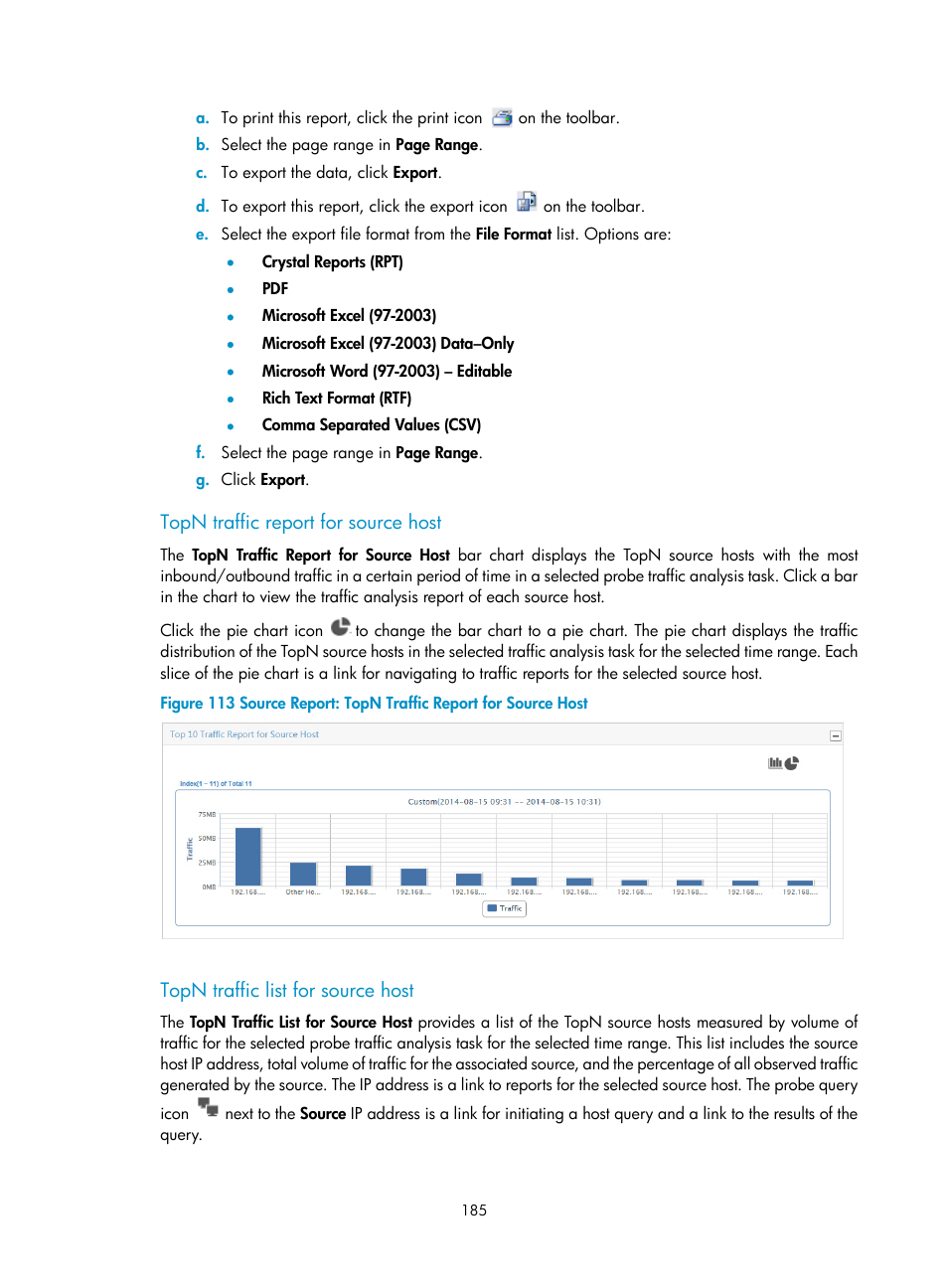 Topn traffic report for source host, Topn traffic list for source host | H3C Technologies H3C Intelligent Management Center User Manual | Page 195 / 371