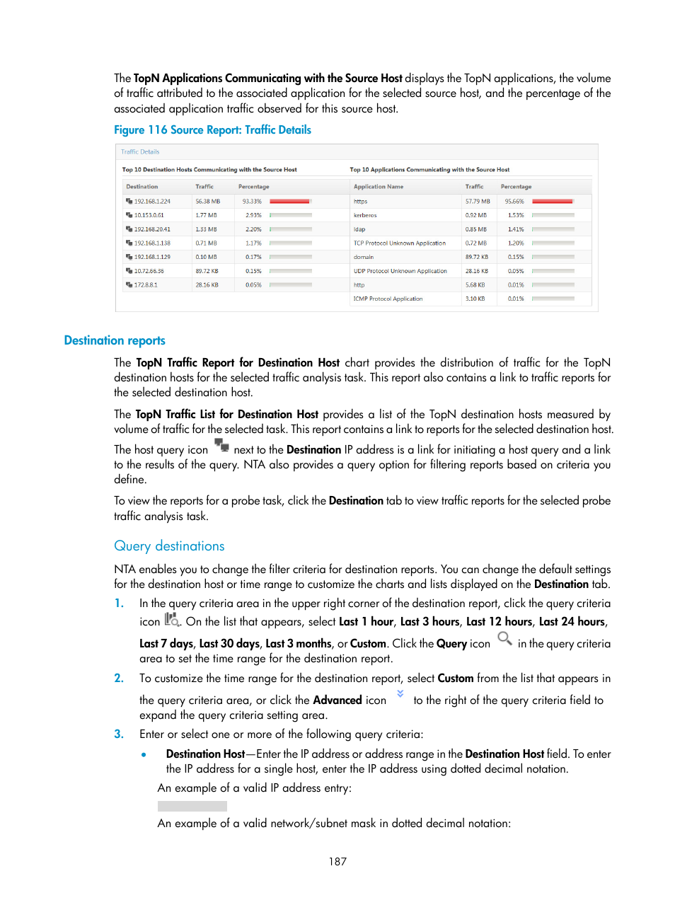 Destination reports, Query destinations | H3C Technologies H3C Intelligent Management Center User Manual | Page 197 / 371