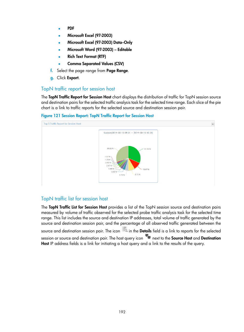 Topn traffic report for session host, Topn traffic list for session host | H3C Technologies H3C Intelligent Management Center User Manual | Page 202 / 371