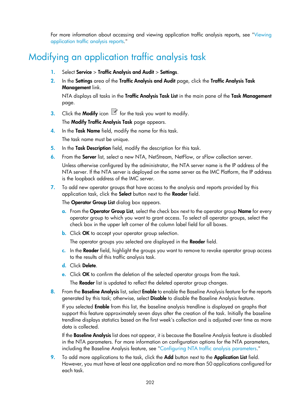 Modifying an application traffic analysis task | H3C Technologies H3C Intelligent Management Center User Manual | Page 212 / 371