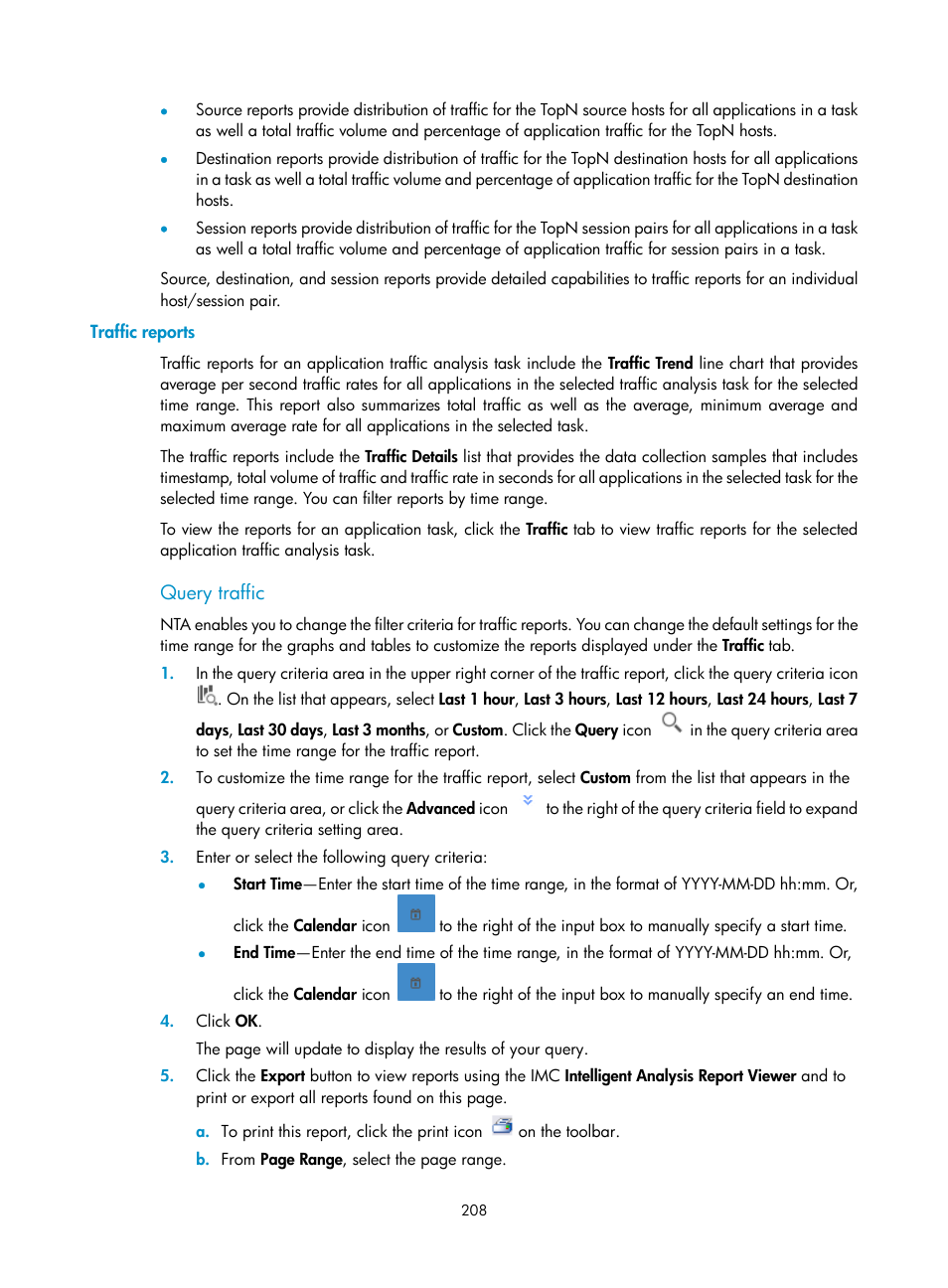 Traffic reports, Query traffic | H3C Technologies H3C Intelligent Management Center User Manual | Page 218 / 371