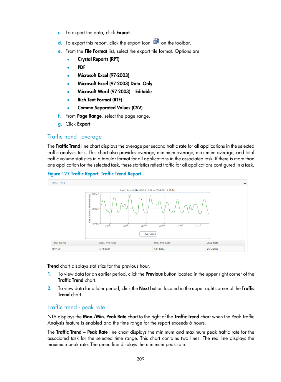 Traffic trend - average, Traffic trend - peak rate | H3C Technologies H3C Intelligent Management Center User Manual | Page 219 / 371