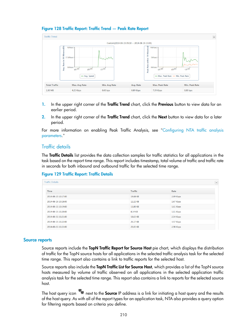 Traffic details, Source reports | H3C Technologies H3C Intelligent Management Center User Manual | Page 220 / 371