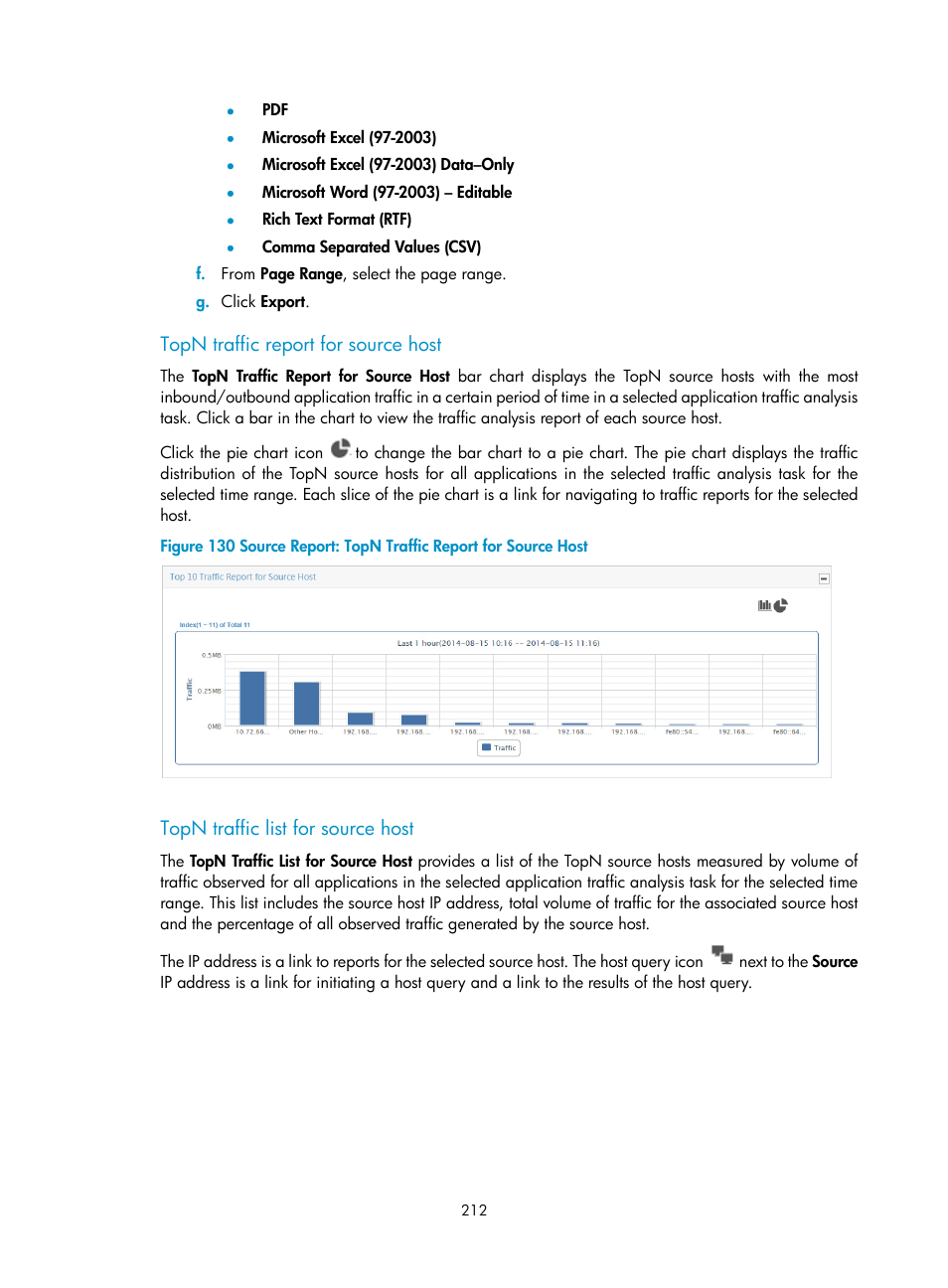 Topn traffic report for source host, Topn traffic list for source host | H3C Technologies H3C Intelligent Management Center User Manual | Page 222 / 371