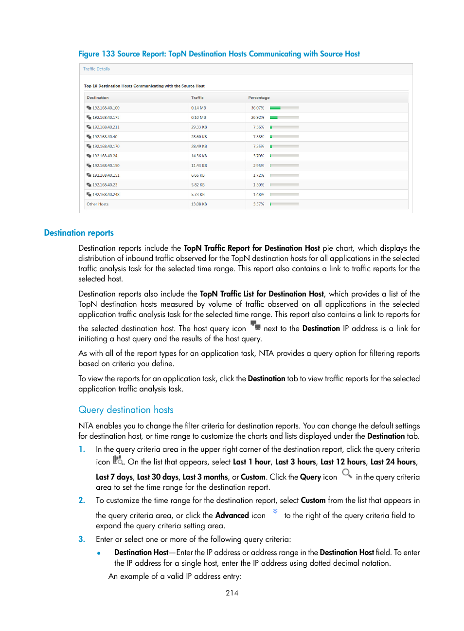 Destination reports, Query destination hosts | H3C Technologies H3C Intelligent Management Center User Manual | Page 224 / 371