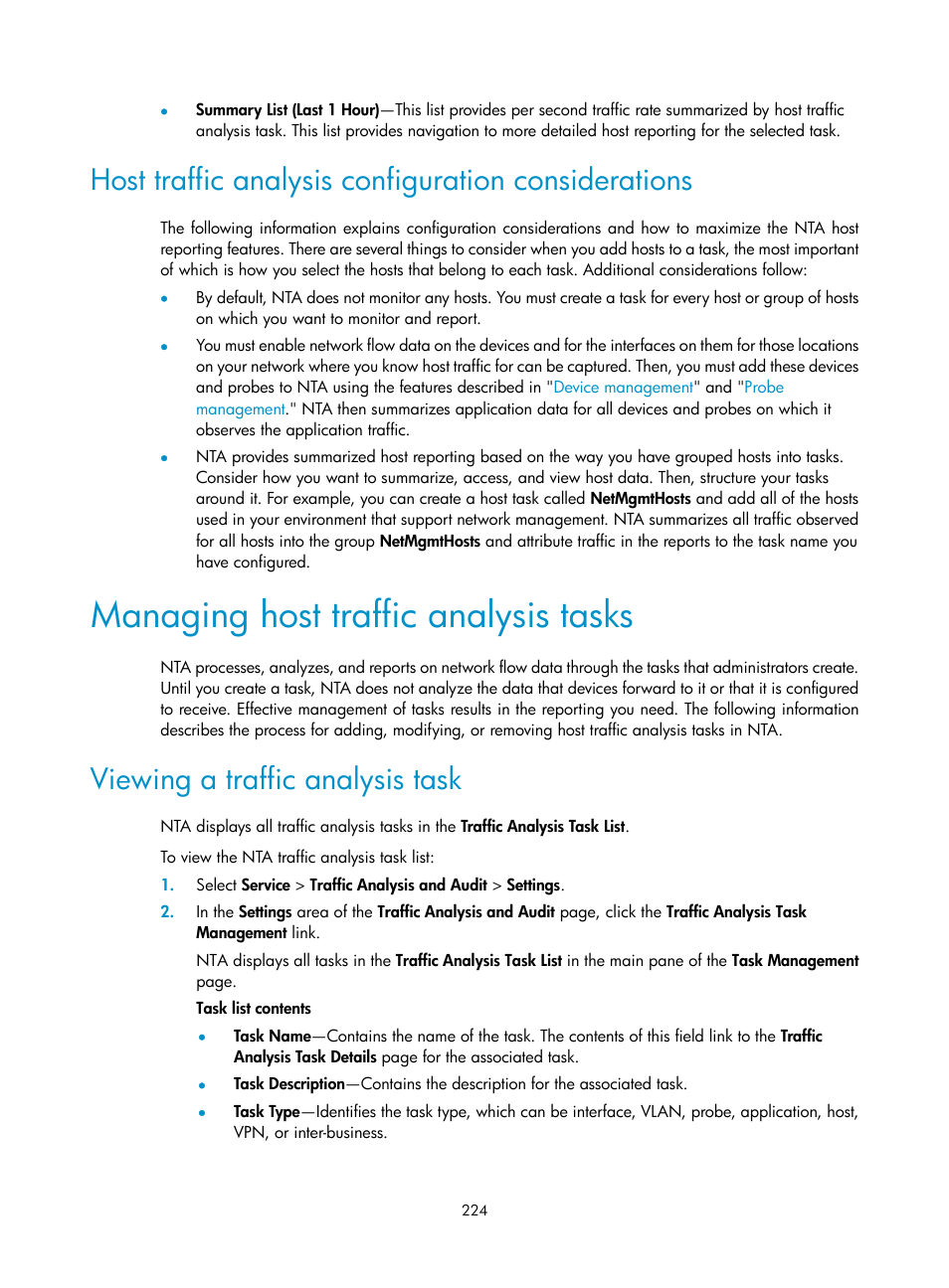 Host traffic analysis configuration considerations, Managing host traffic analysis tasks, Viewing a traffic analysis task | H3C Technologies H3C Intelligent Management Center User Manual | Page 234 / 371