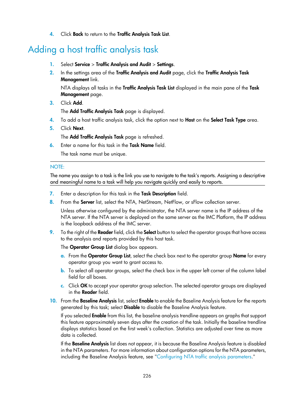 Adding a host traffic analysis task | H3C Technologies H3C Intelligent Management Center User Manual | Page 236 / 371