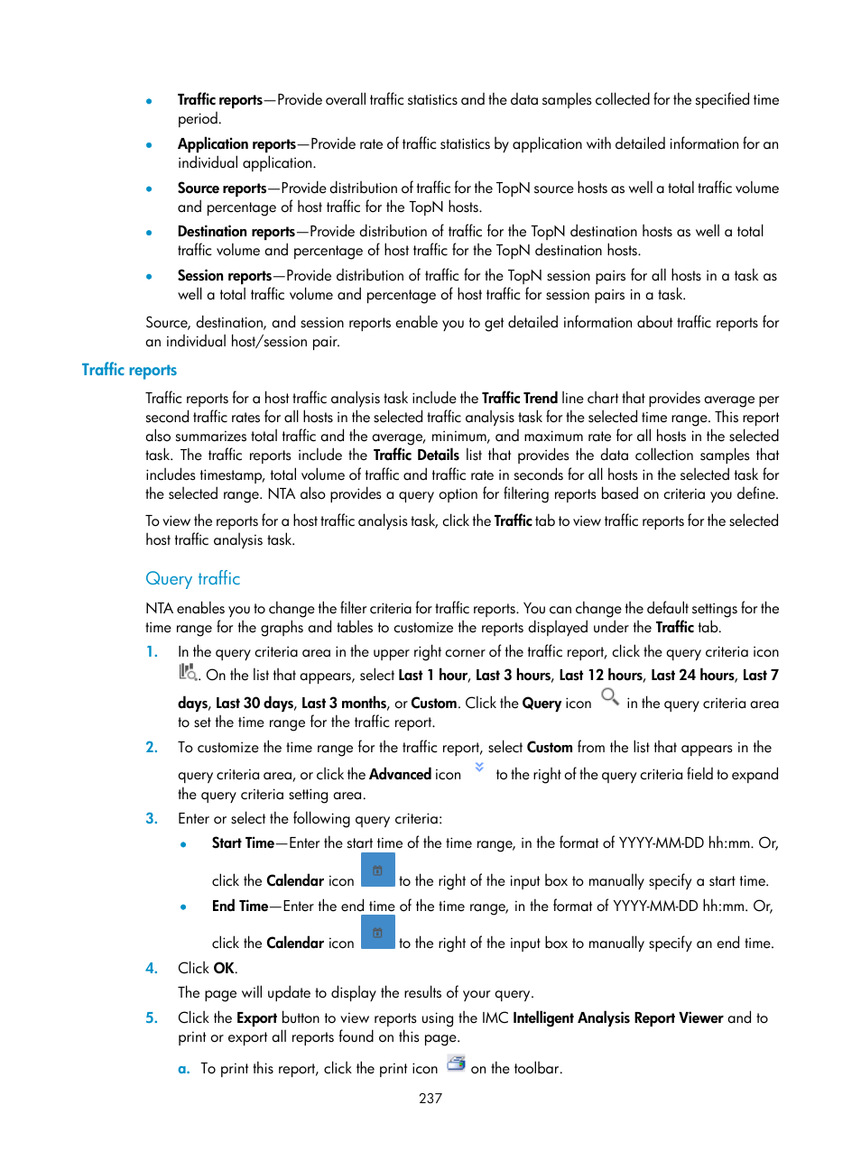 Traffic reports, Query traffic | H3C Technologies H3C Intelligent Management Center User Manual | Page 247 / 371