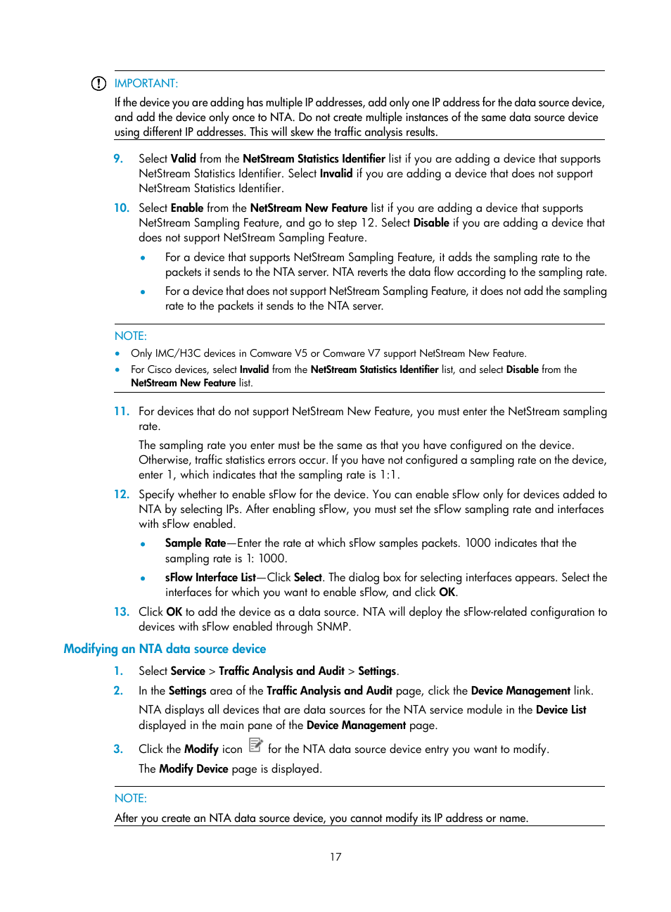 Modifying an nta data source device | H3C Technologies H3C Intelligent Management Center User Manual | Page 27 / 371