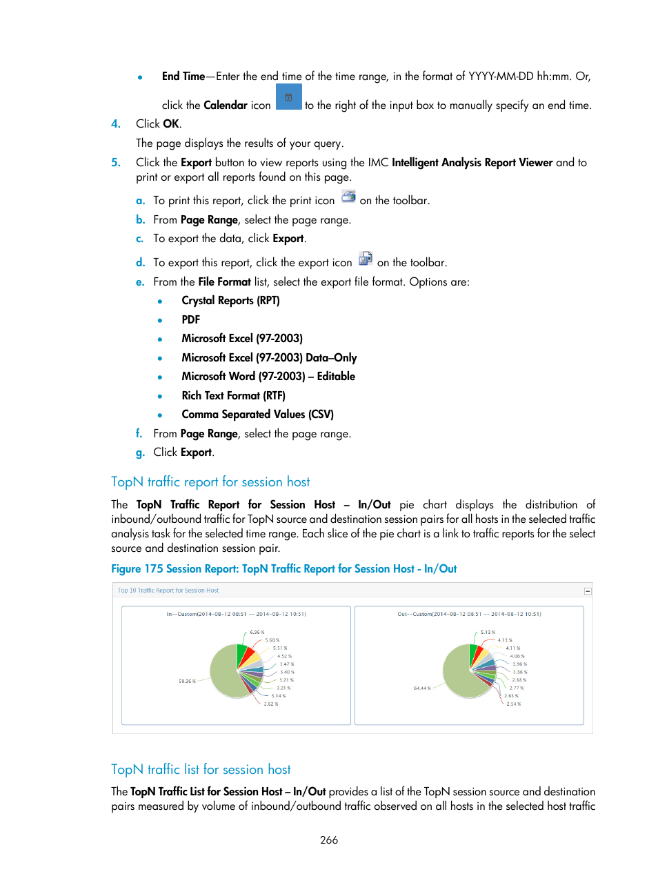 Topn traffic report for session host, Topn traffic list for session host | H3C Technologies H3C Intelligent Management Center User Manual | Page 276 / 371