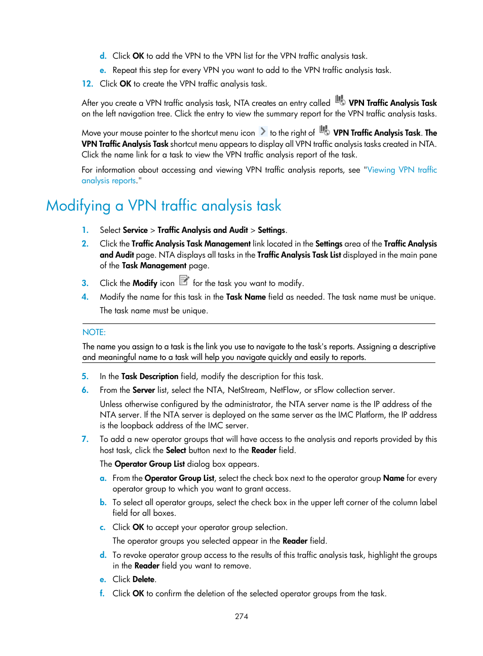 Modifying a vpn traffic analysis task | H3C Technologies H3C Intelligent Management Center User Manual | Page 284 / 371