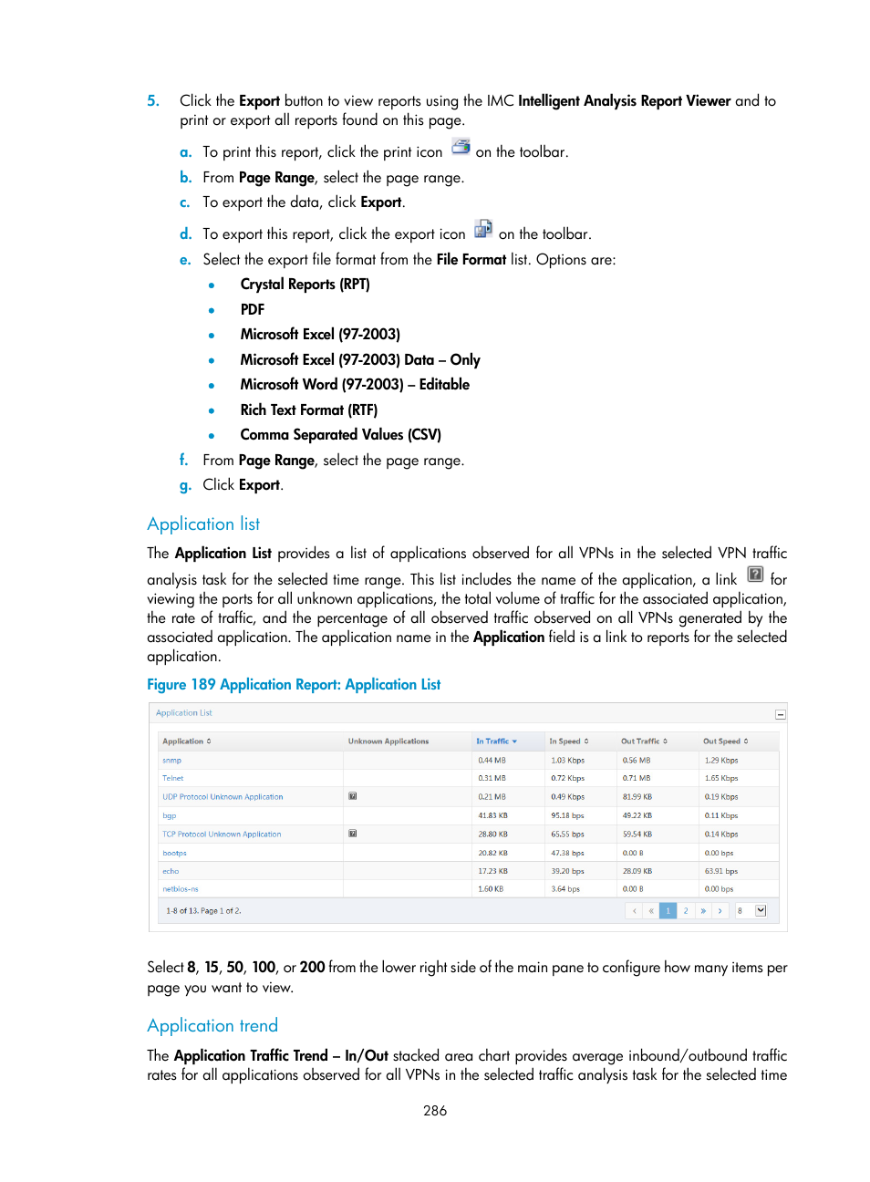 Application list, Application trend | H3C Technologies H3C Intelligent Management Center User Manual | Page 296 / 371