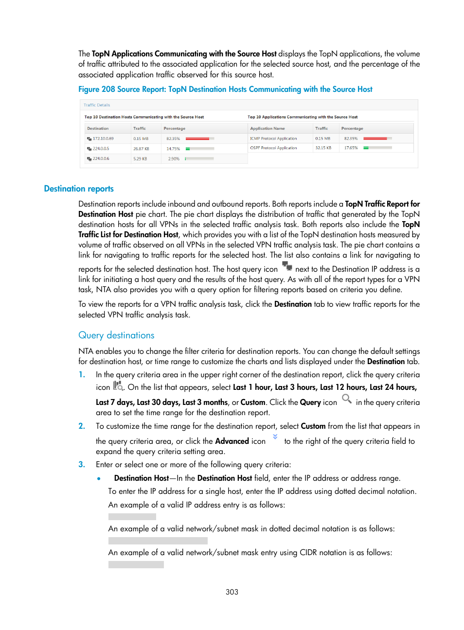 Destination reports, Query destinations | H3C Technologies H3C Intelligent Management Center User Manual | Page 313 / 371