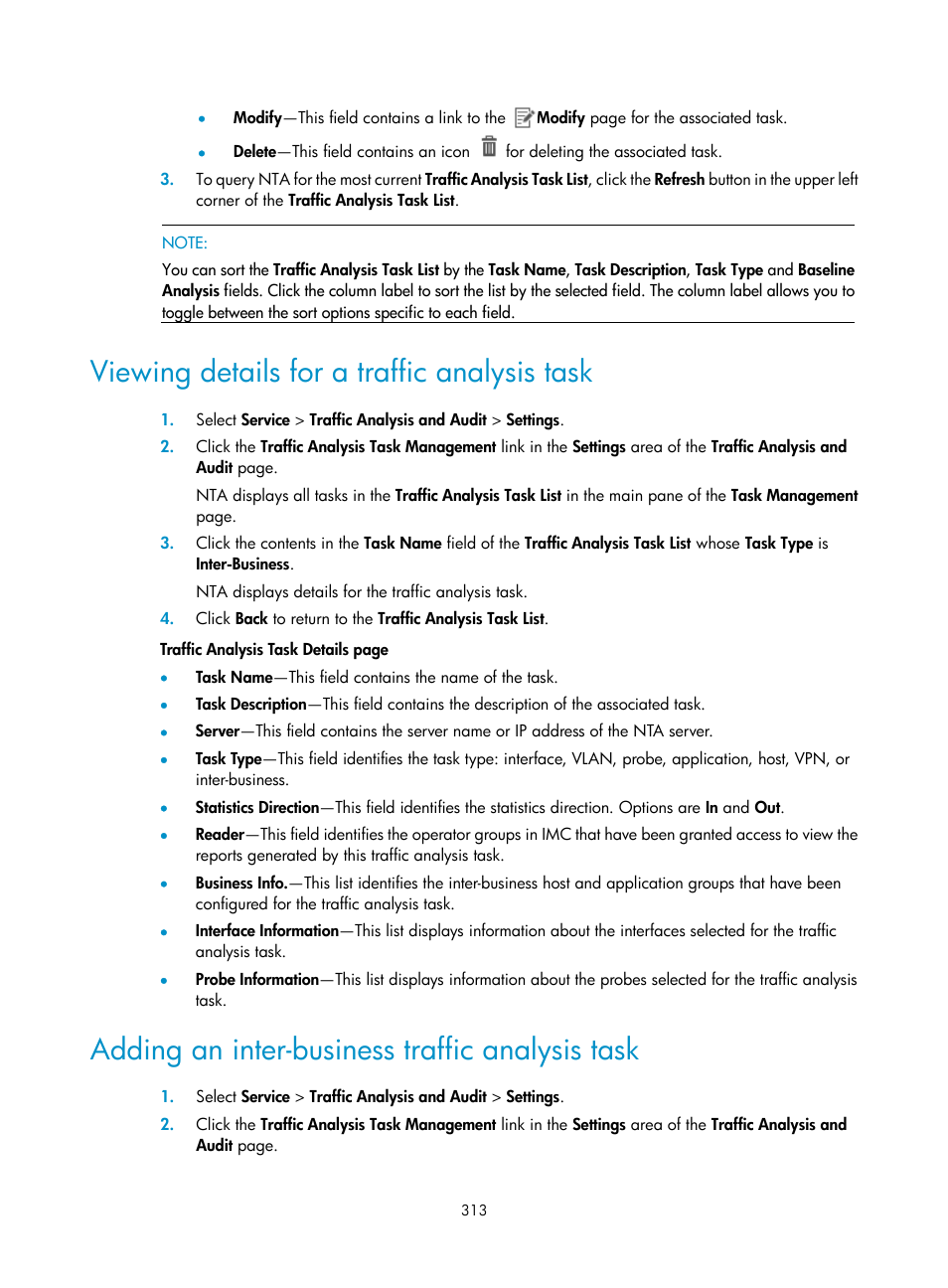 Viewing details for a traffic analysis task, Adding an inter-business traffic analysis task | H3C Technologies H3C Intelligent Management Center User Manual | Page 323 / 371