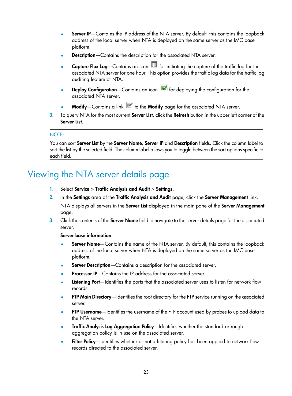 Viewing the nta server details page | H3C Technologies H3C Intelligent Management Center User Manual | Page 33 / 371