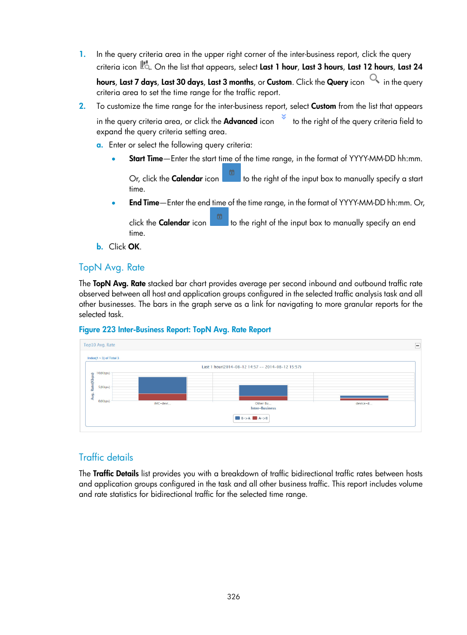 Topn avg. rate, Traffic details | H3C Technologies H3C Intelligent Management Center User Manual | Page 336 / 371