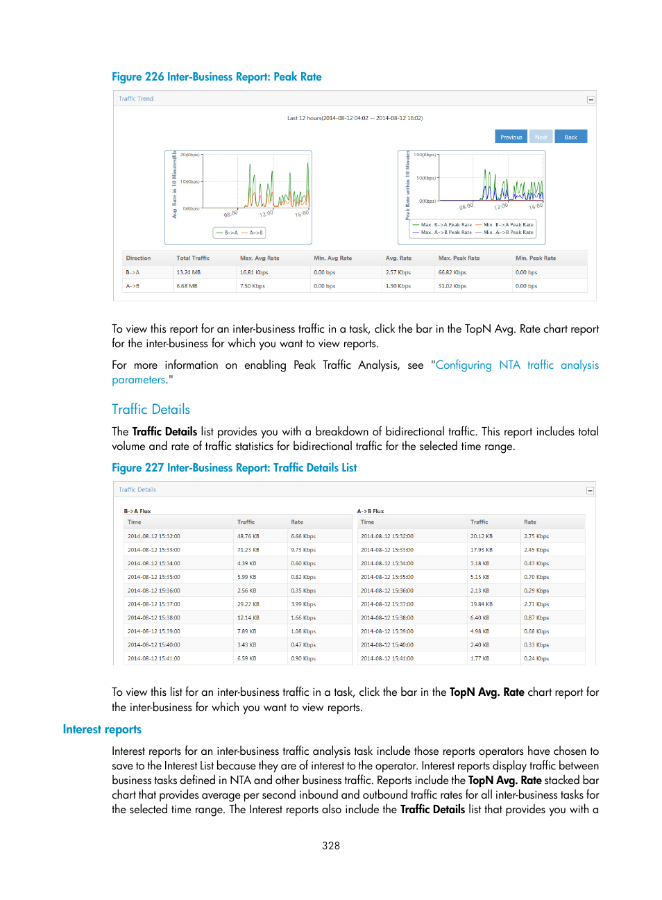 Traffic details, Interest reports | H3C Technologies H3C Intelligent Management Center User Manual | Page 338 / 371