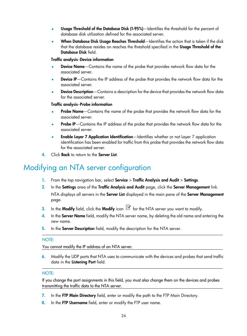 Modifying an nta server configuration, D in, Modifying an nta | Server configuration, Modifying an nta server, Configuration, Ically | H3C Technologies H3C Intelligent Management Center User Manual | Page 34 / 371