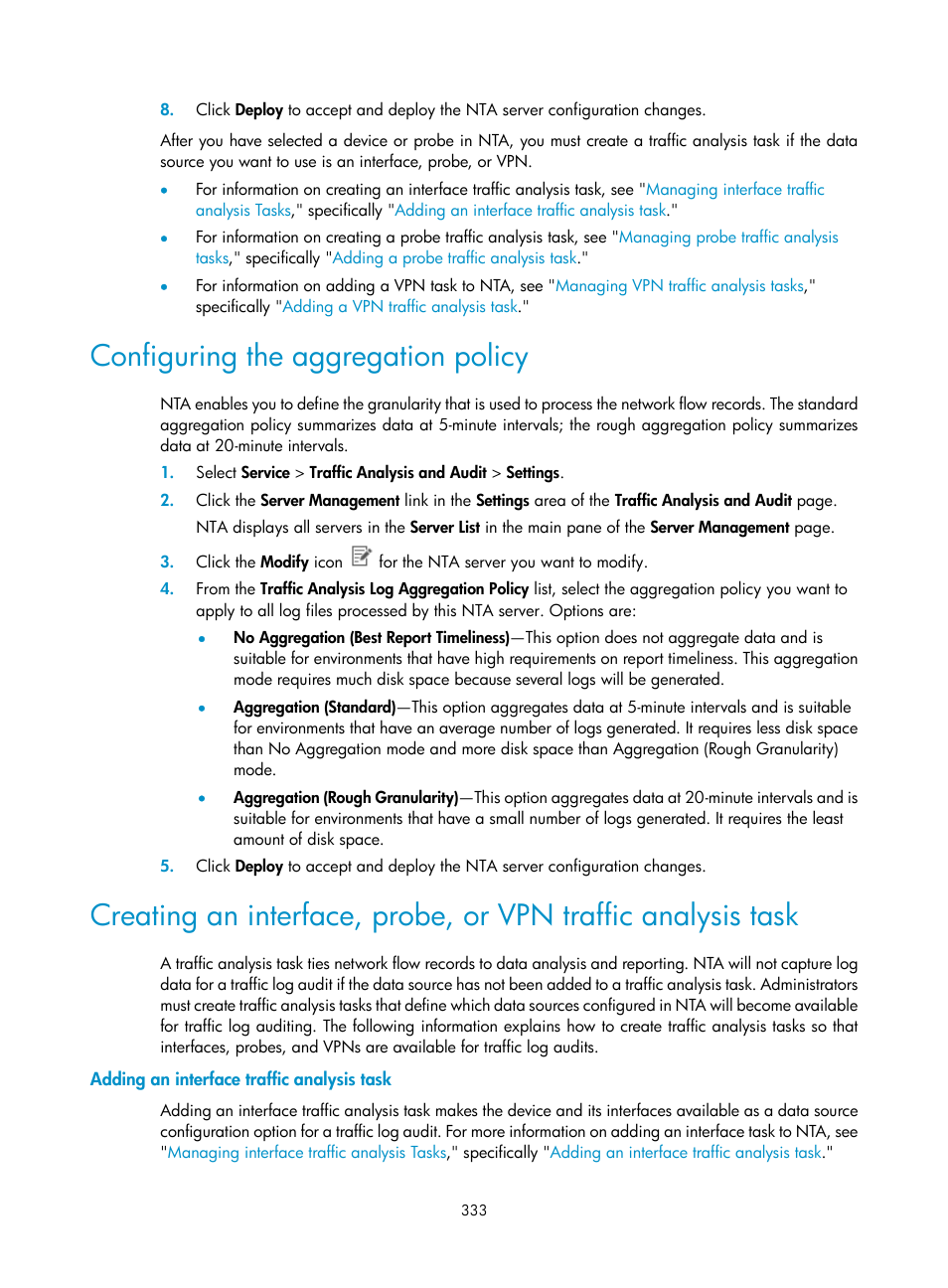 Configuring the aggregation policy, Adding an interface traffic analysis task | H3C Technologies H3C Intelligent Management Center User Manual | Page 343 / 371