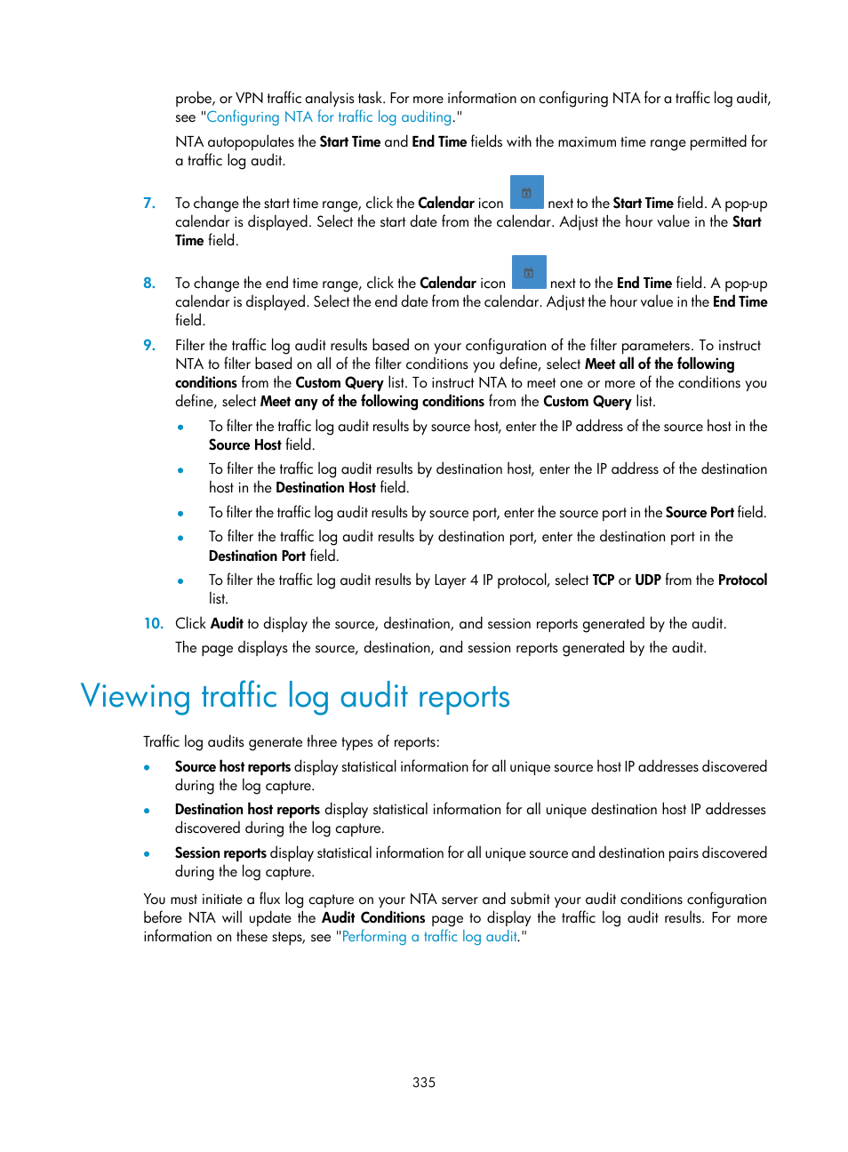 Viewing traffic log audit reports | H3C Technologies H3C Intelligent Management Center User Manual | Page 345 / 371