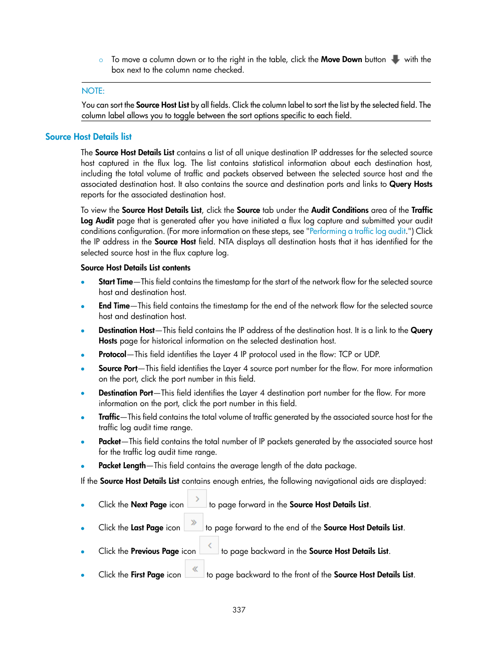 Source host details list | H3C Technologies H3C Intelligent Management Center User Manual | Page 347 / 371