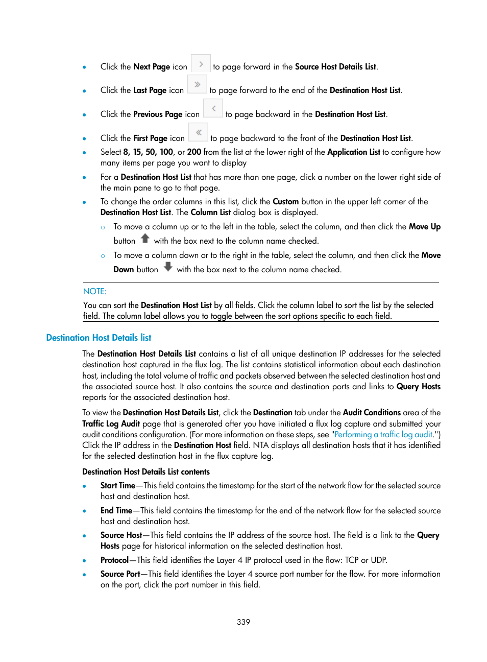 Destination host details list | H3C Technologies H3C Intelligent Management Center User Manual | Page 349 / 371