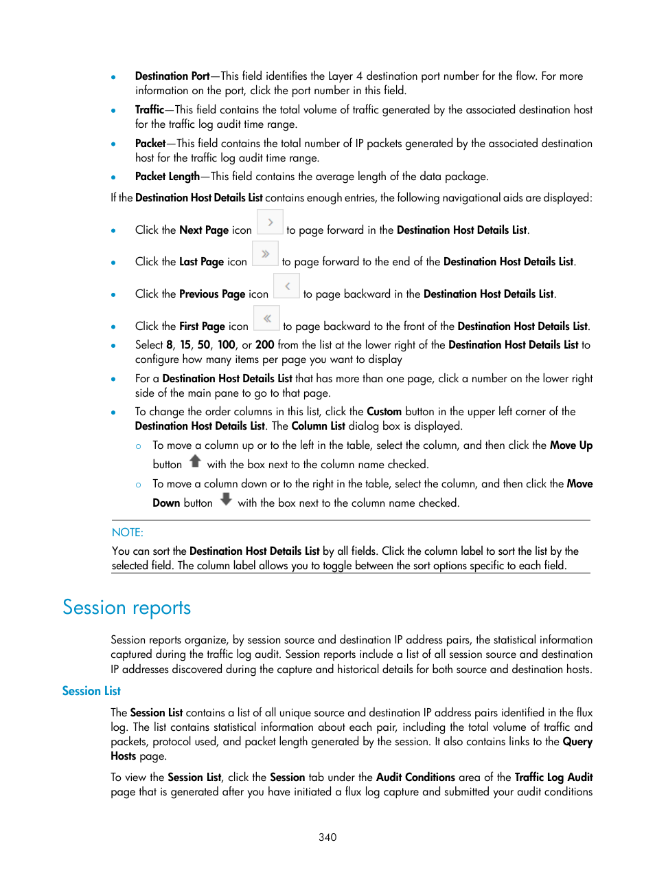 Session reports, Session list | H3C Technologies H3C Intelligent Management Center User Manual | Page 350 / 371