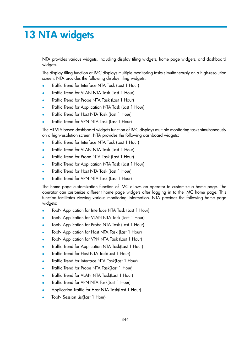 13 nta widgets | H3C Technologies H3C Intelligent Management Center User Manual | Page 354 / 371