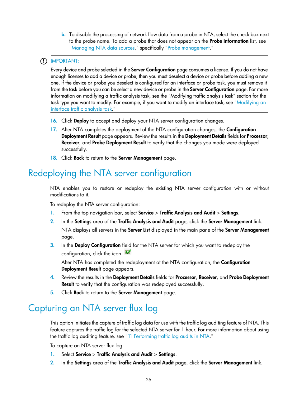 Redeploying the nta server configuration, Capturing an nta server flux log | H3C Technologies H3C Intelligent Management Center User Manual | Page 36 / 371