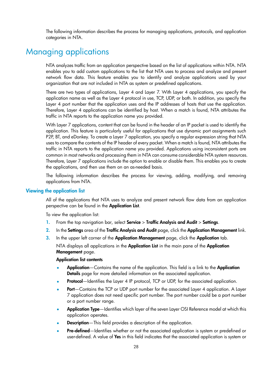 Managing applications, Viewing the application list | H3C Technologies H3C Intelligent Management Center User Manual | Page 38 / 371