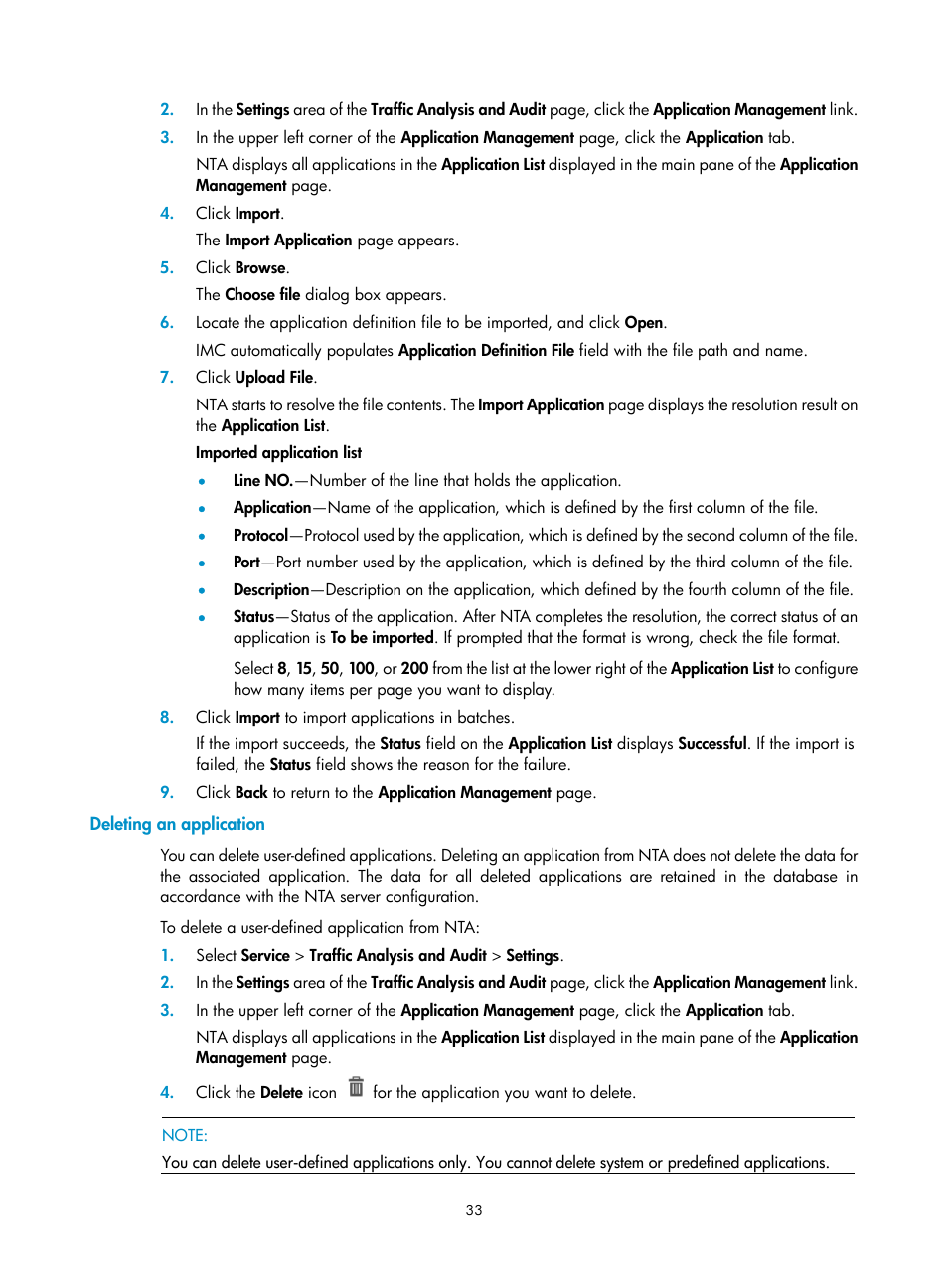 Deleting an application | H3C Technologies H3C Intelligent Management Center User Manual | Page 43 / 371