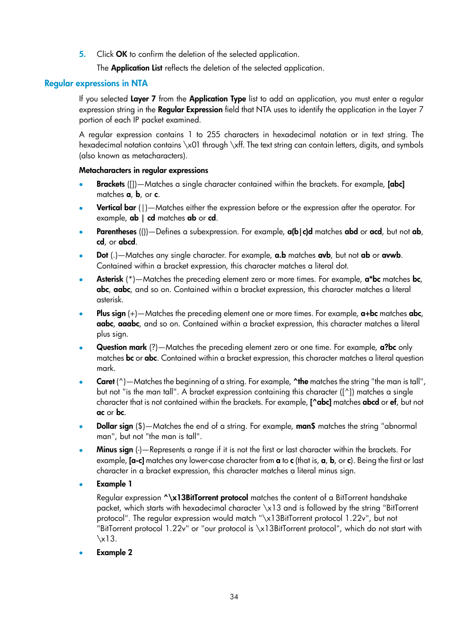 Regular expressions in nta | H3C Technologies H3C Intelligent Management Center User Manual | Page 44 / 371