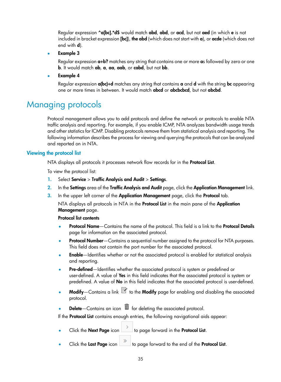 Managing protocols, Viewing the protocol list | H3C Technologies H3C Intelligent Management Center User Manual | Page 45 / 371