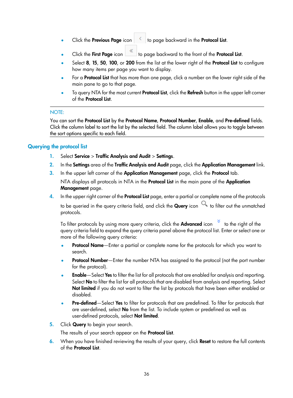 Querying the protocol list | H3C Technologies H3C Intelligent Management Center User Manual | Page 46 / 371