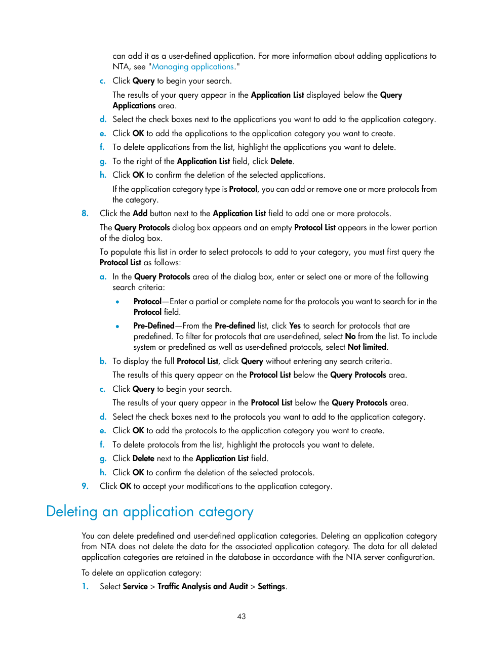 Deleting an application category | H3C Technologies H3C Intelligent Management Center User Manual | Page 53 / 371